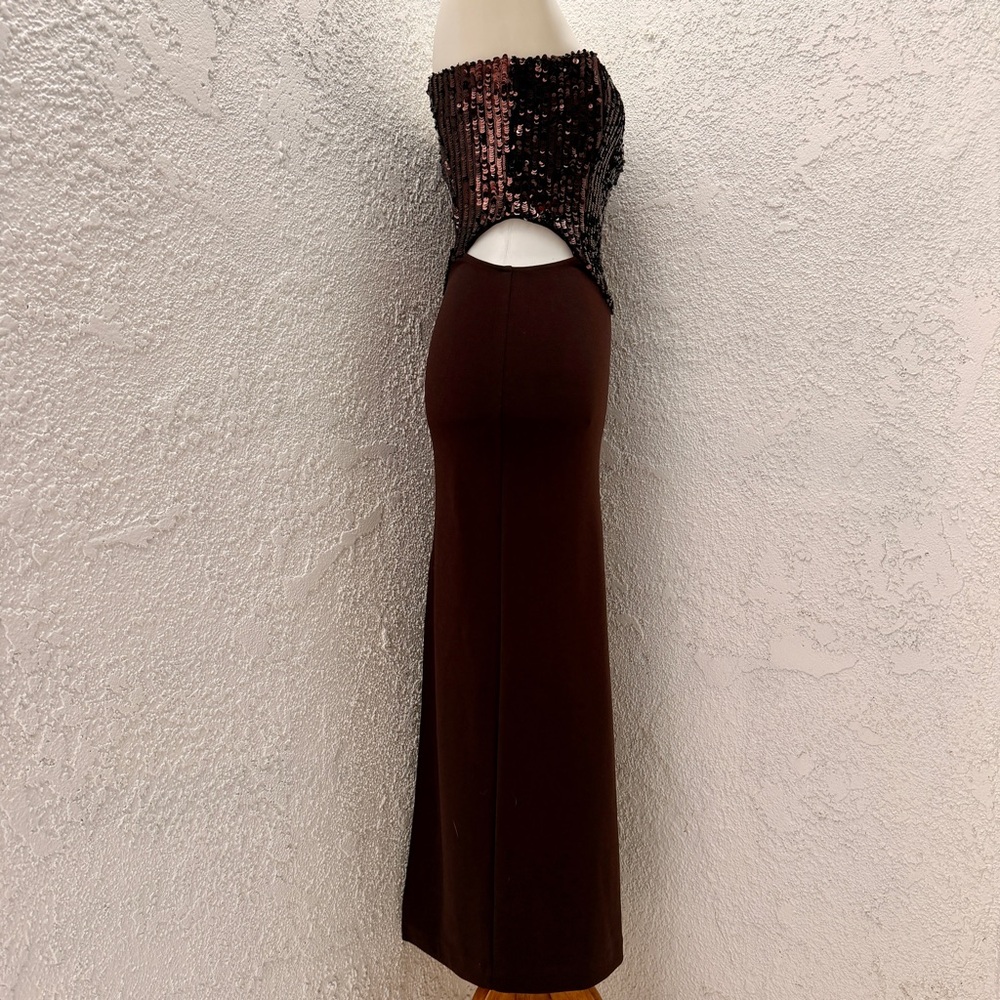 Zara sequin embellished brown Strapless cut out modern fit midi Dress size small - Picture 6 of 16